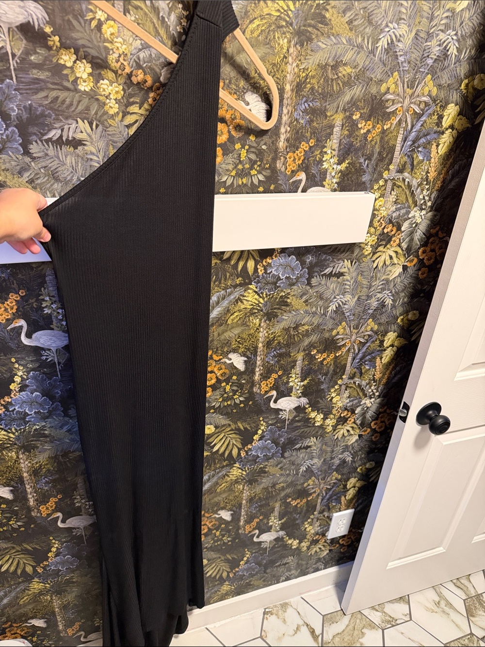 Black One-Shoulder Ribbed Maxi Dress